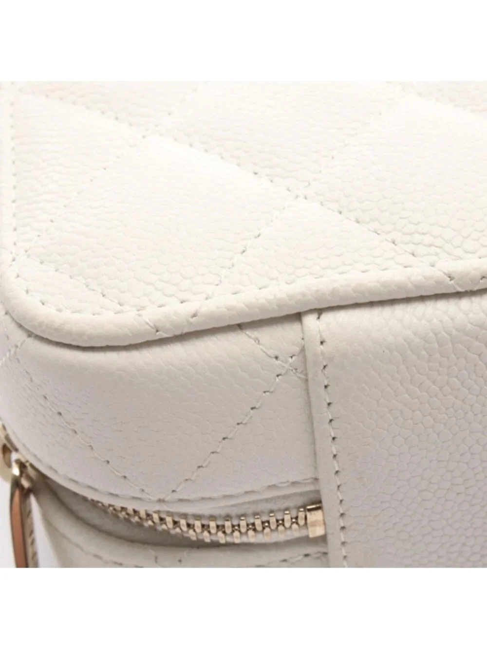 Chanel Shoulder Bag Quilted Vanity Top Handle 2-Way White Caviar Leather Chain